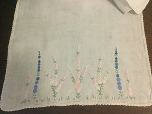 Embroidered Linen Runner with Crochet Edge