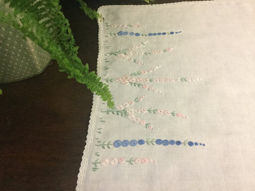 Embroidered Linen Runner with Crochet Edge